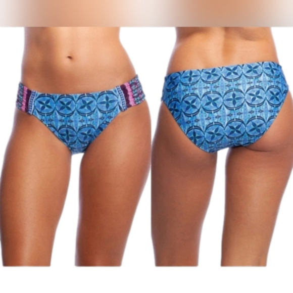 La Blanca Side Shirred Bikini Bottom, Blue, The Realist, Size 4 - Picture 1 of 9